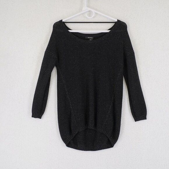 DKNY Jeans Small Black W/ Metallic Gold Spec Scoop Neck Sweater Cotton Acrylic P - Picture 1 of 7